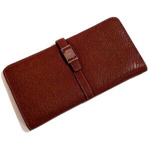 Salvatore Ferragamo Brown Leather Long Wallet, Snap Closure, Women's Luxury